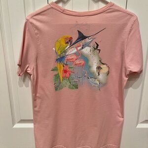 Guy Harvey Pink Short Sleeve Tee with Tropical Print Size L(Juniors)